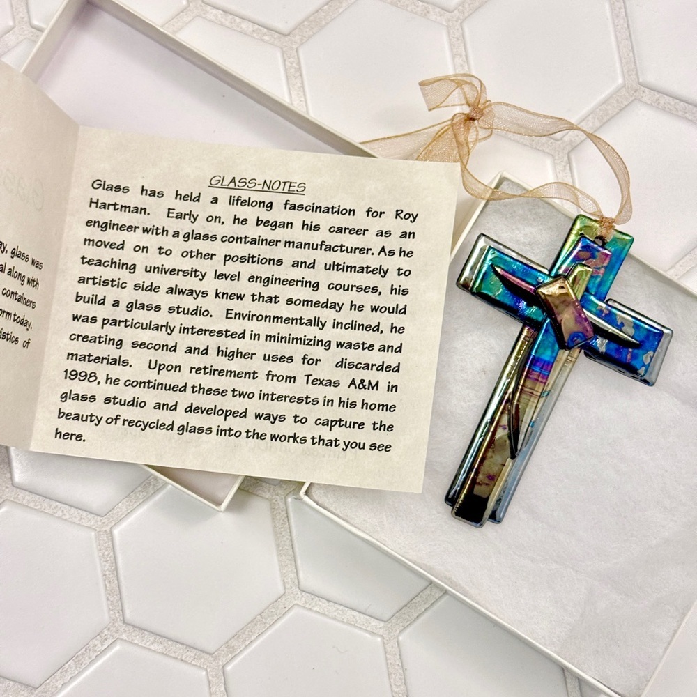 Colorful Recycled Glass Cross Christmas Ornament - Picture 4 of 5